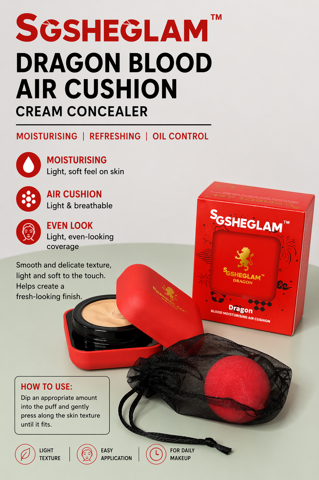 SGSHEGLAM Dragon Blood Air Cushion Cream Concealer