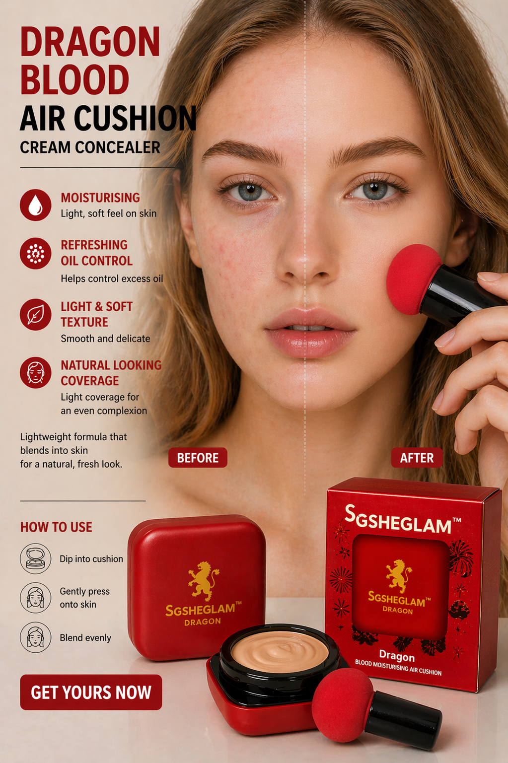 SGSHEGLAM Dragon Blood Air Cushion Cream Concealer