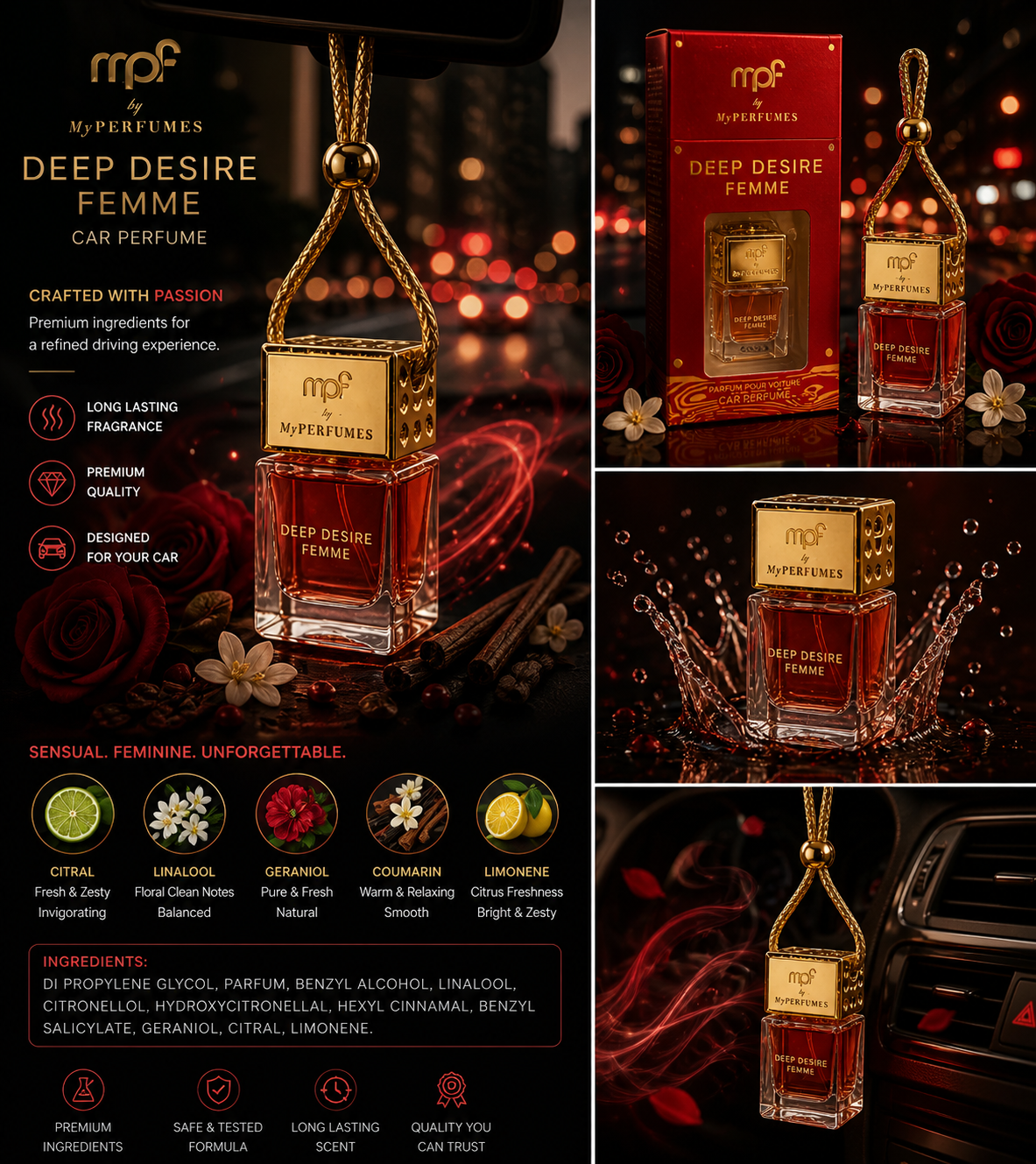 DEEP DESIRE FEMME Car Perfume 5ML – Hanging Air Freshener Diffuser